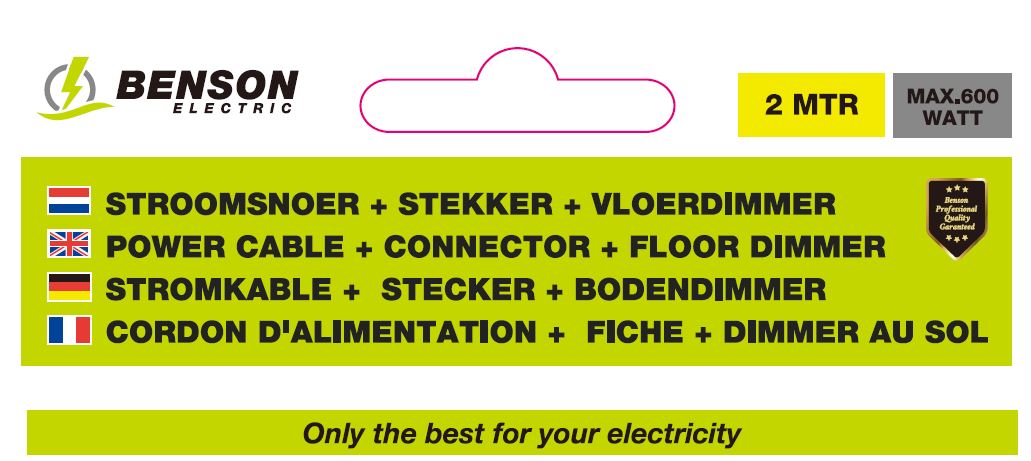 Stroomsnoer + stekker + vloerdimmer 2 mtr zwart