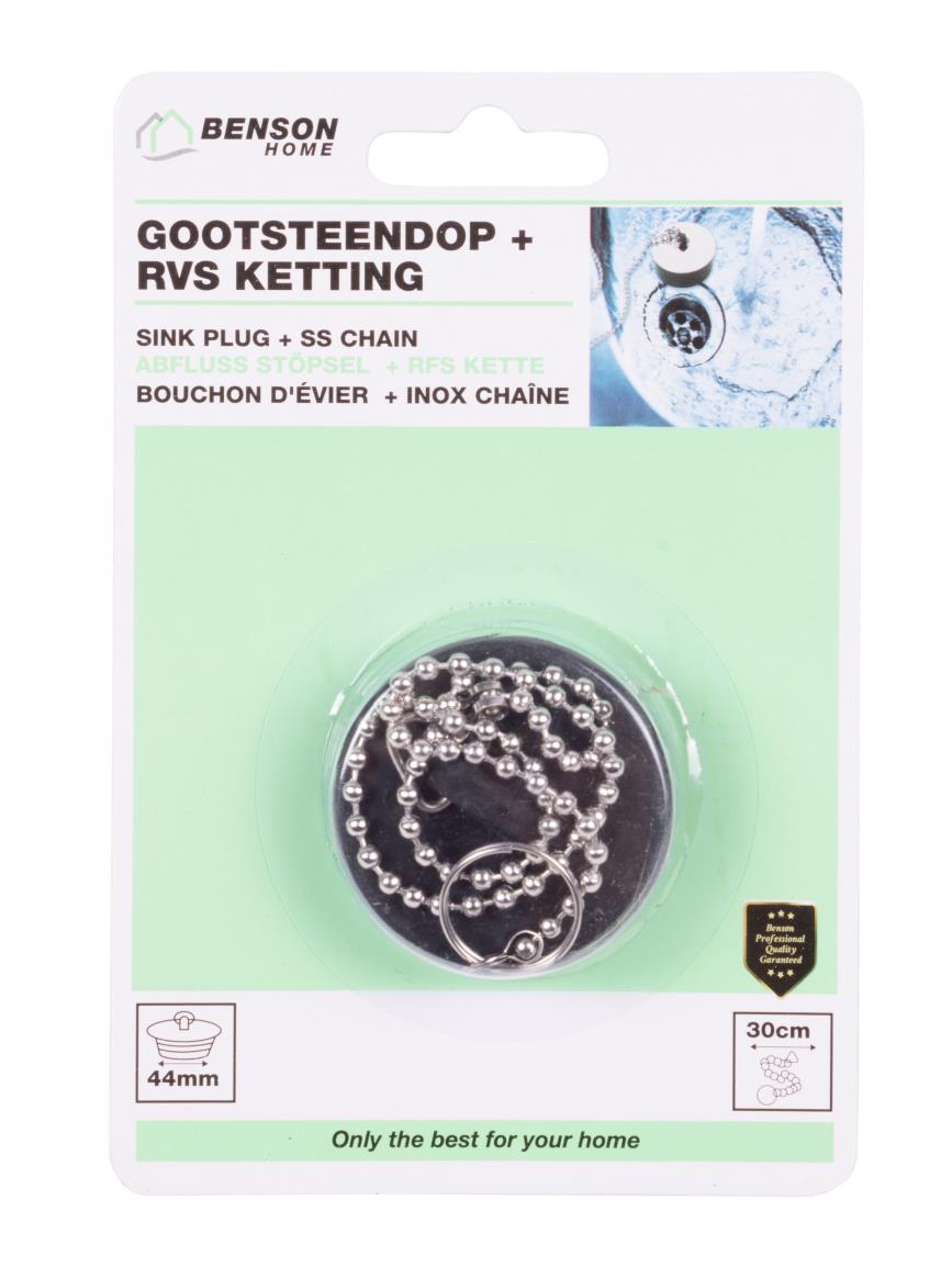 Sink plug 44 mm + SS chain 30 cm