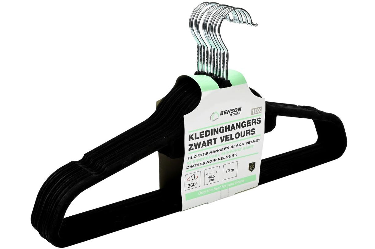 Kledinghangers 10 dlg zwart velours