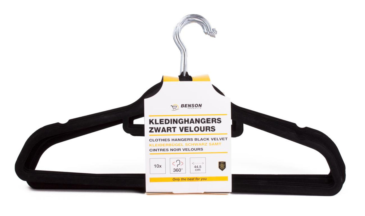 Kledinghangers 10 dlg zwart velours