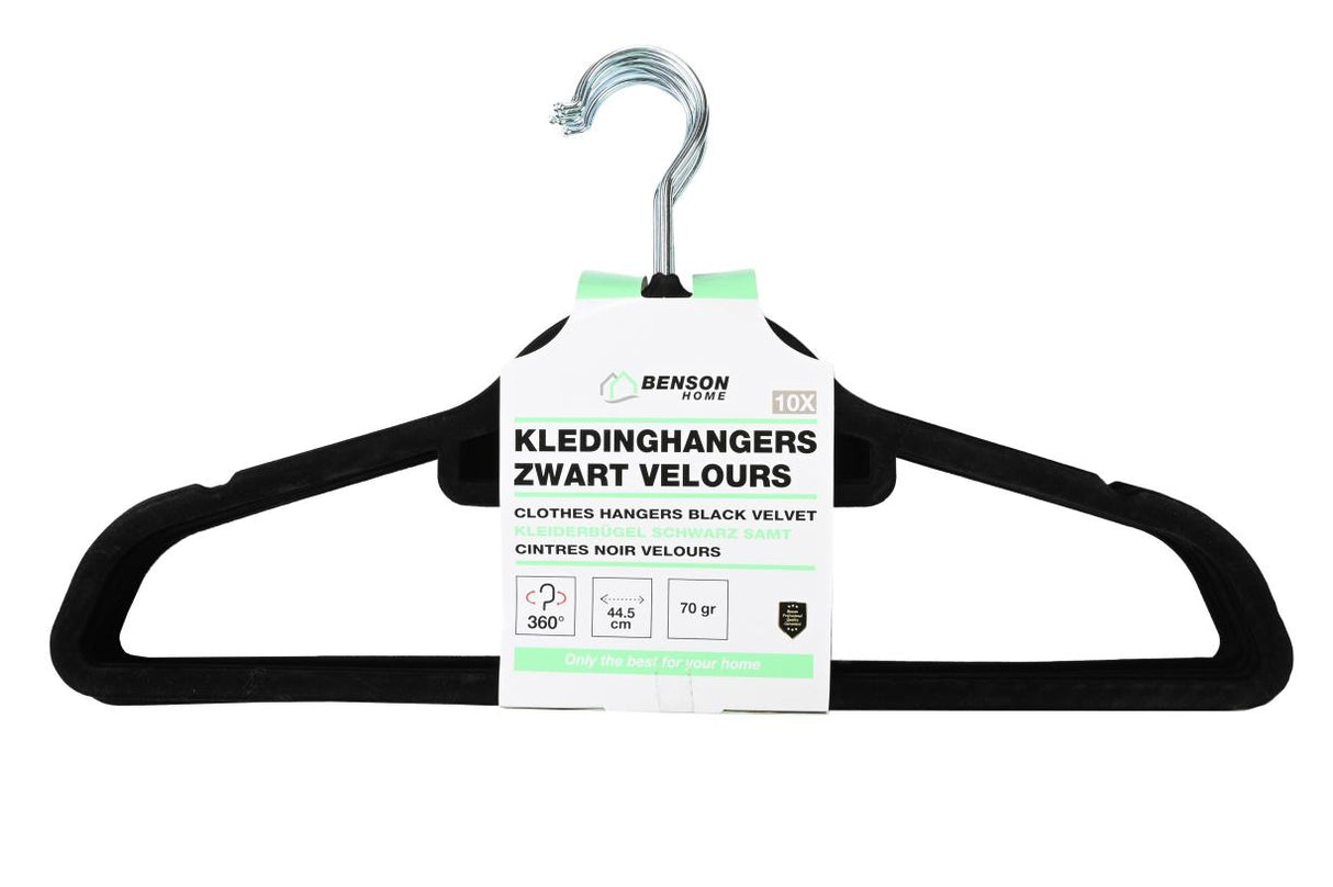 Kledinghangers 10 dlg zwart velours