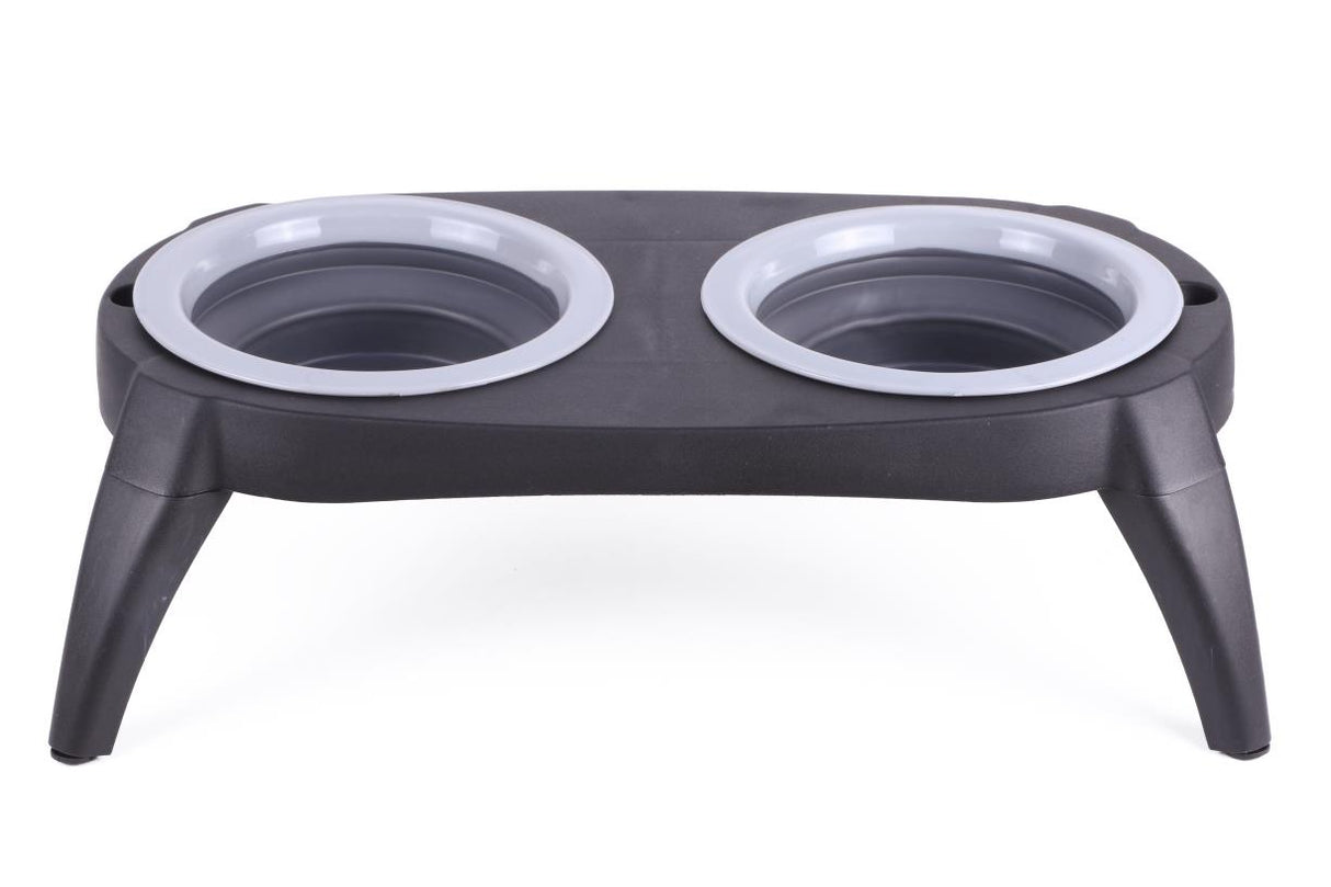 Pet food bowls foldable in holder