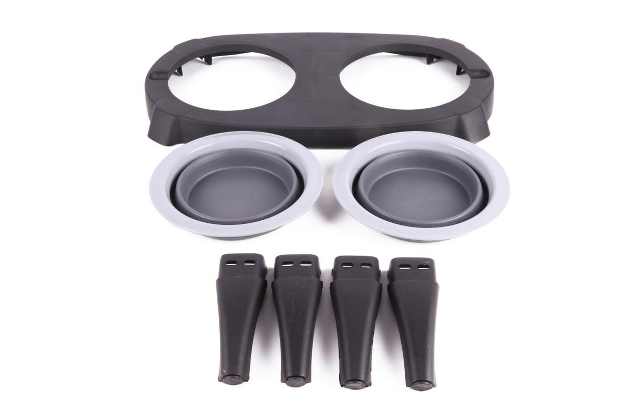Pet food bowls foldable in holder