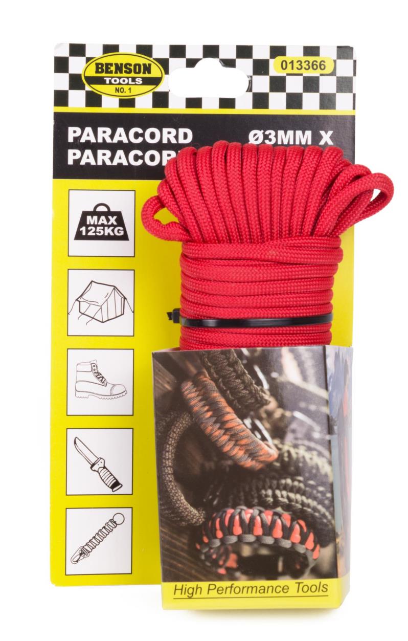 Paracord 3 mm x 15 m red