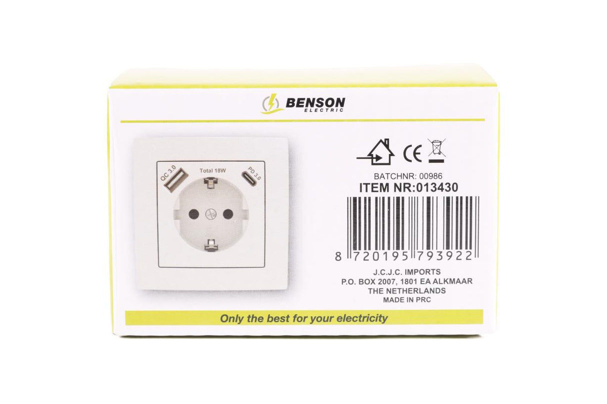 Stopcontact RA inbouw met USB-A/C wit