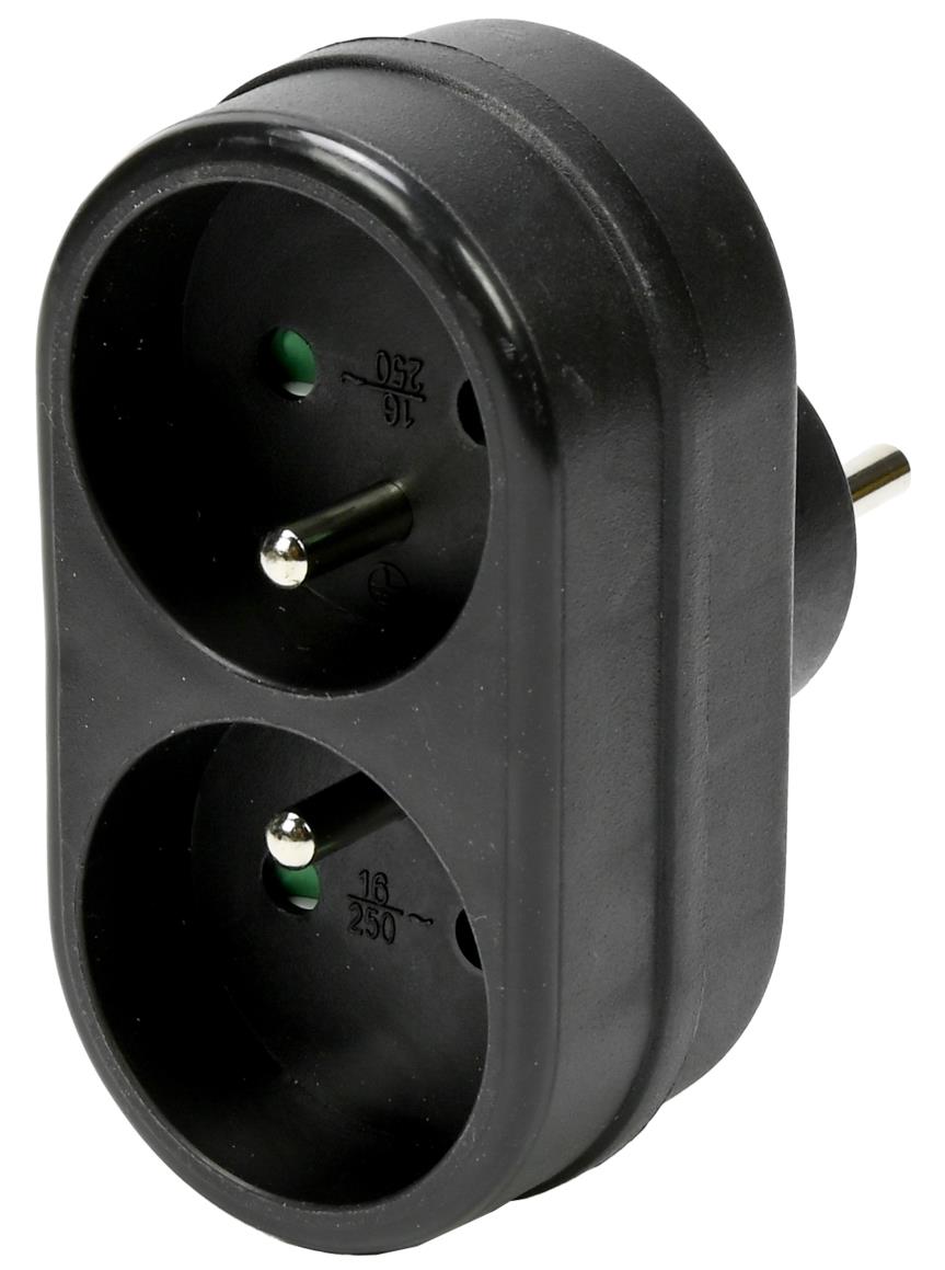 Steckdosenapapter A-Pin 2-fach schwarz