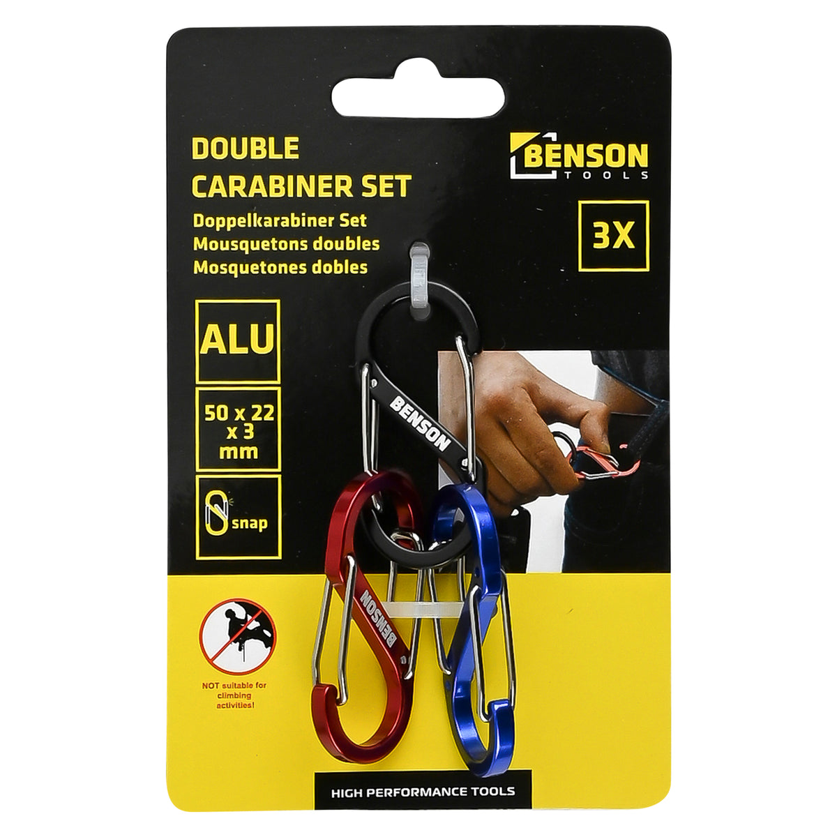 Set de mousquetons double 3 pcs 3 x 50 mm