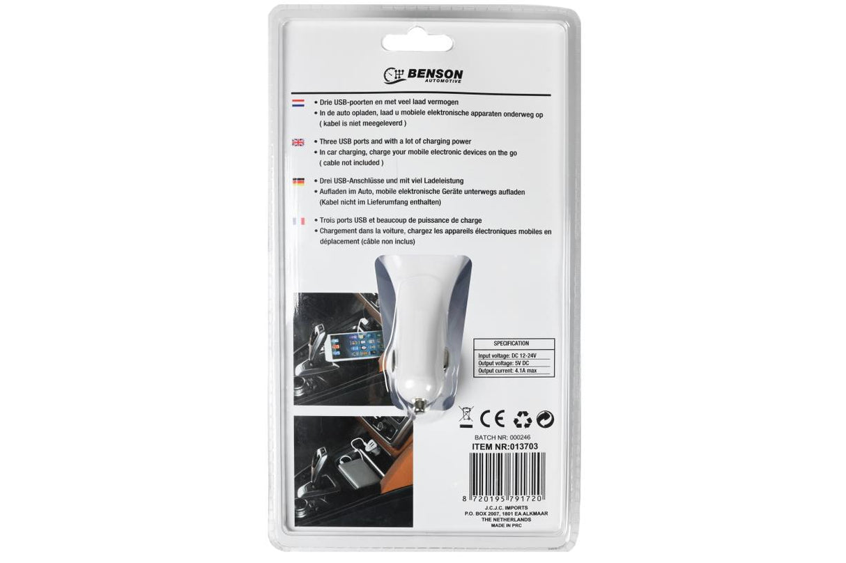 Autolader USB 4.1A 3 poorten 12-24V