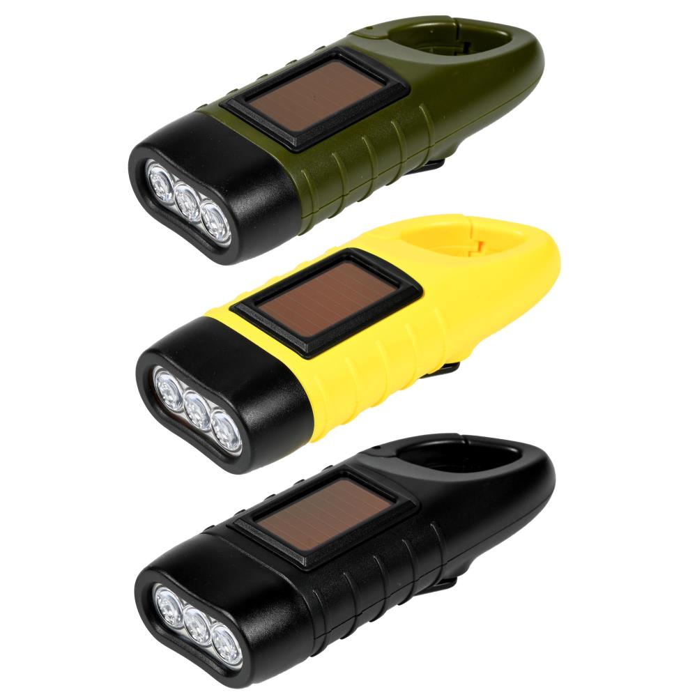Lampe de poche avec mosqueton solaire + dynamo