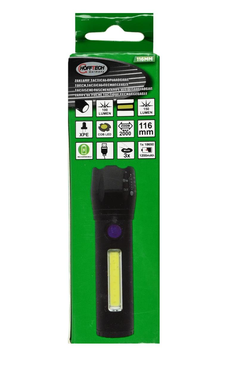 Torch tactical LED + COB rechargeable 116 mm