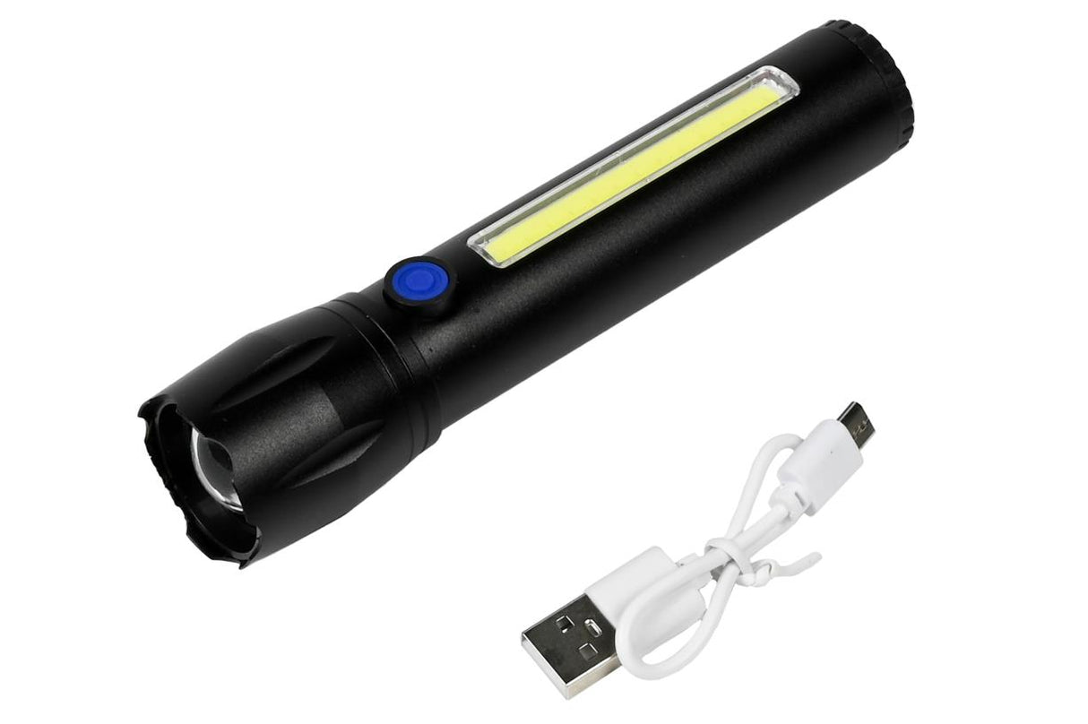 Lampe de poche tactique LED + COB rechargeable 141 mm