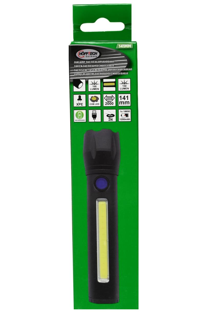 Torch tactical LED + COB rechargeable 141 mm