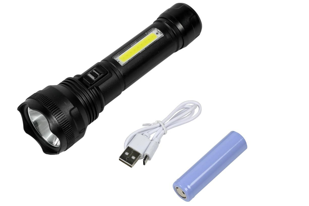 Lampe de poche 1W LED + 3W COB rechargeable noir