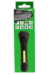 Zaklamp 1W LED + 3W COB oplaadbaar zwart