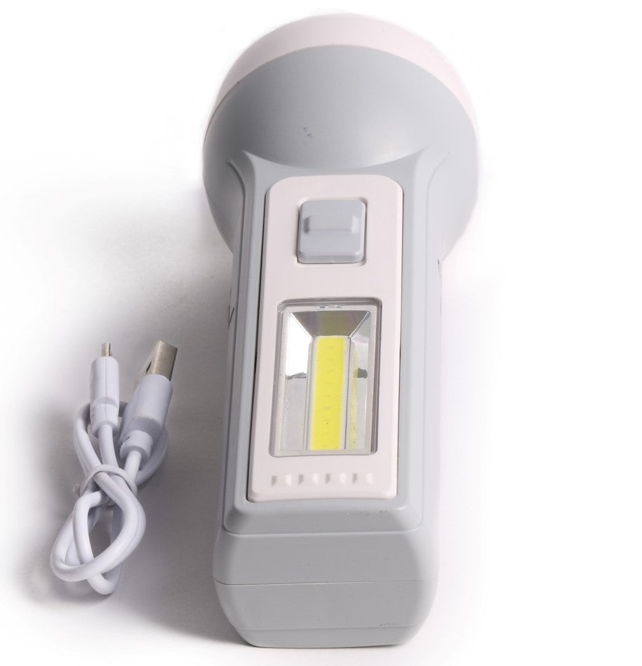 Lampe de poche 1W LED + 1W COB rechargeable grise