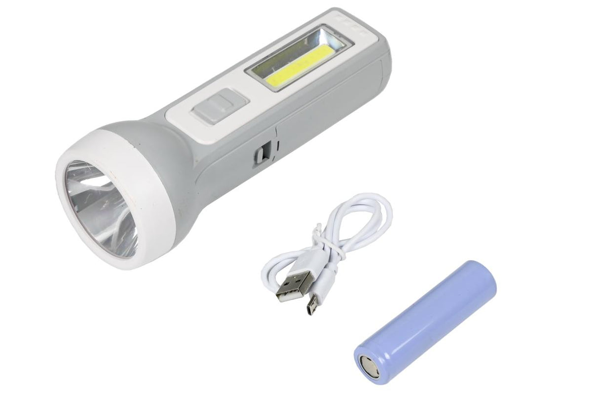 Torch 1W LED + 1W COB rechargeable gray