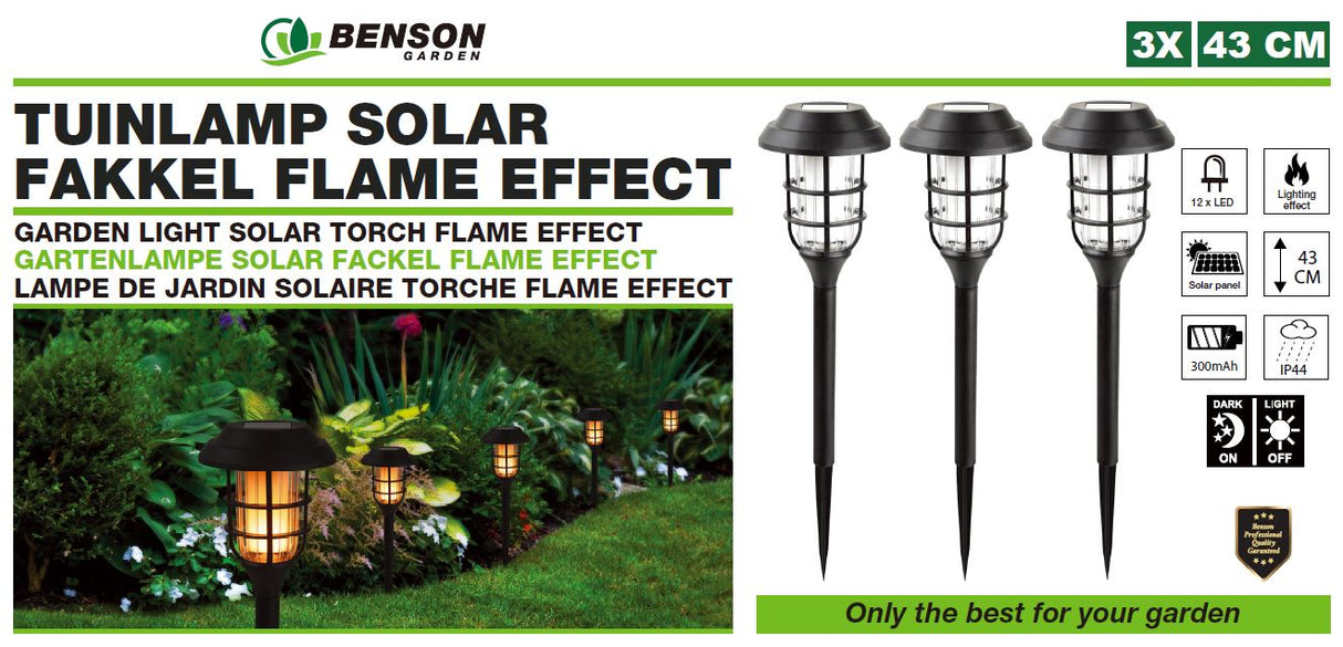 Tuinlamp solar fakkel 43 cm flame effect 3 dlg