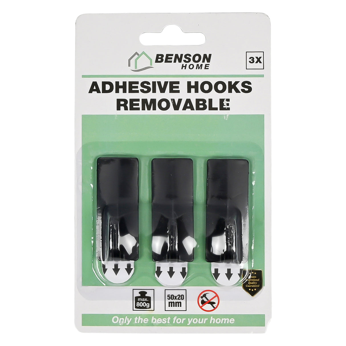 Crochet adhesif amovible 3 pcs 5 x 2 cm noir