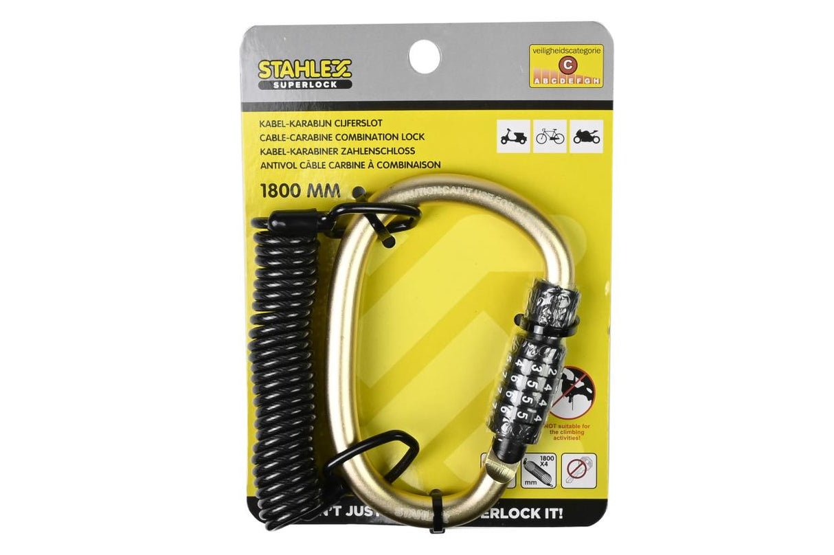 Cable-carabine combination lock 4 x 1800 mm