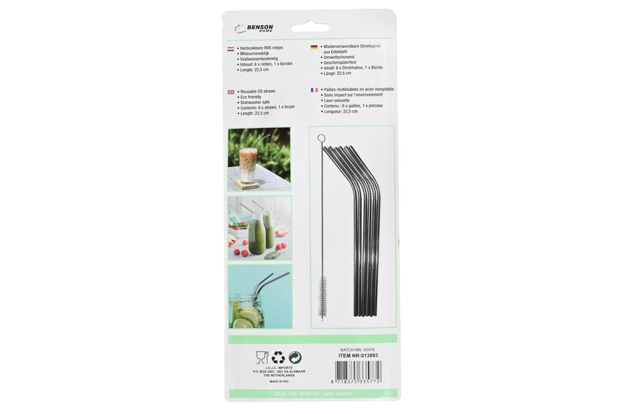 Straws SS bend 6 pcs + cleaning brush