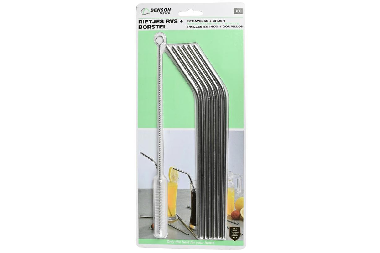 Straws SS bend 6 pcs + cleaning brush