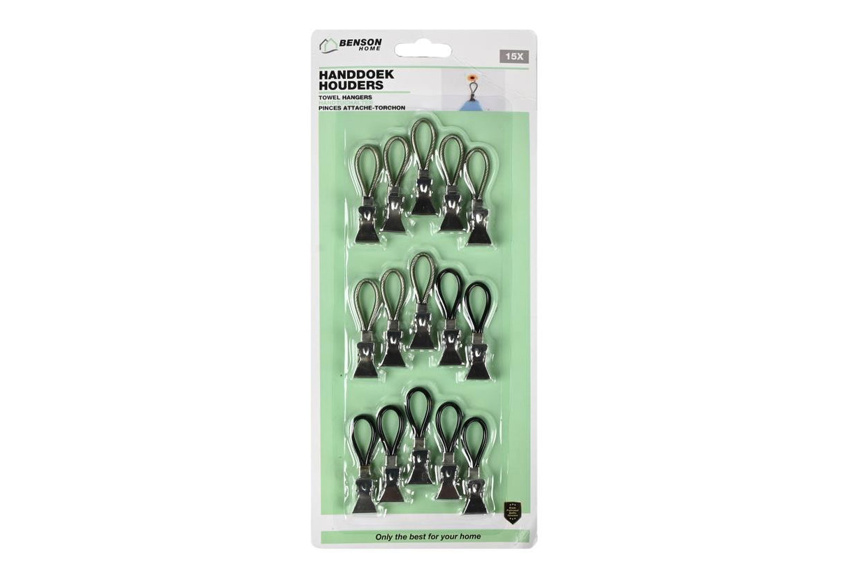 Pinces attache-torchon gris/noir 15 pcs