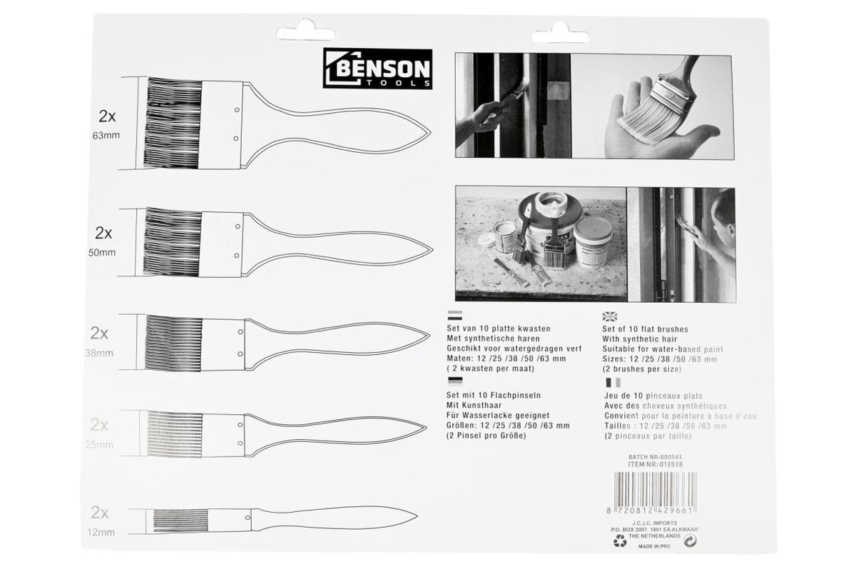 Paintbrushset synthetic 10 pcs flat