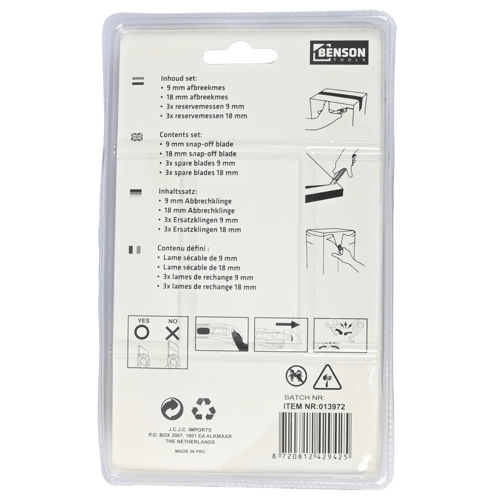 Cutter knife set 9 mm and 18 mm + 6 spare blades