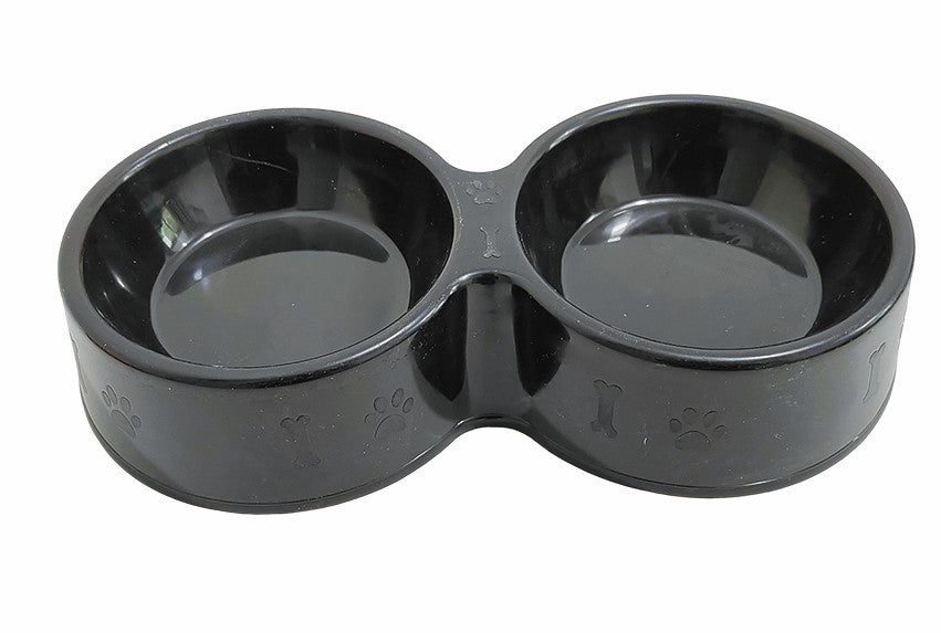 Dog/cat food bowl double round black