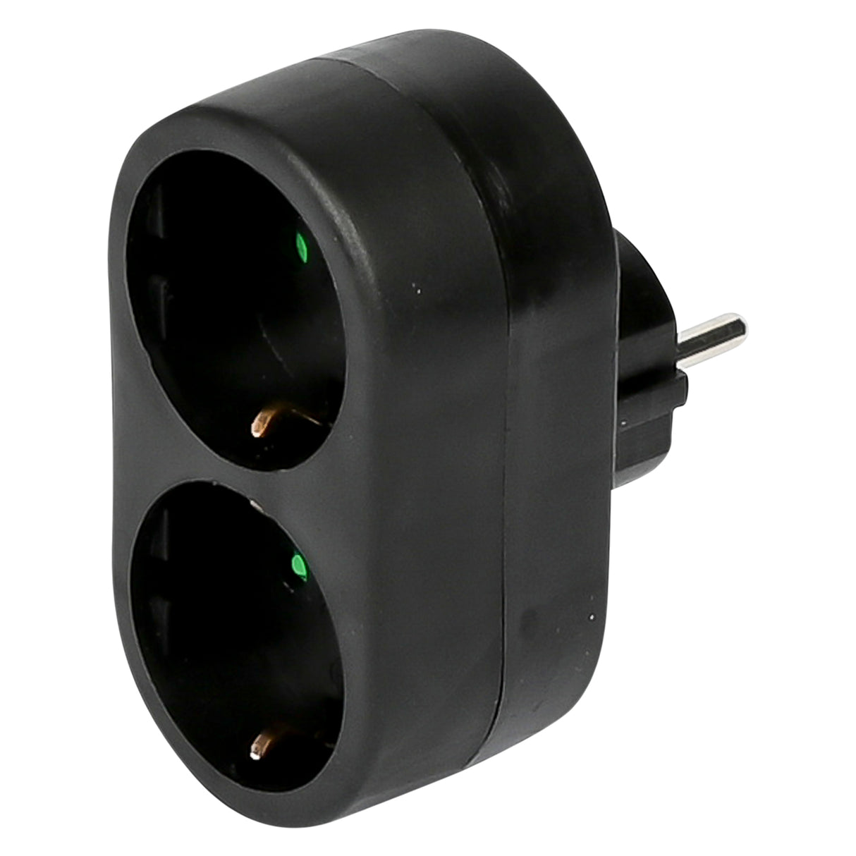 Plug double adapter + earth (vertical) black