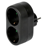 Plug double adapter + earth (vertical) black