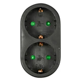 Plug double adapter + earth (vertical) black