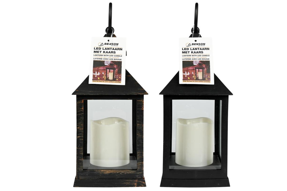 Lantaarn met LED kaars 10.5 x 10.5 x 24 cm mix