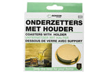 Coasters gold stainless steel 8,5 cm 6 pcs + holder