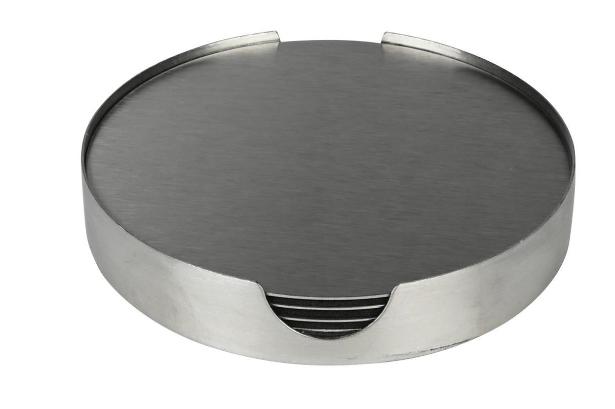 Untersetzer silber Edelstahl 10 cm 6-tlg + Halter