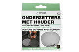 Onderzetters zilver RVS 10 cm 6 dlg + houder