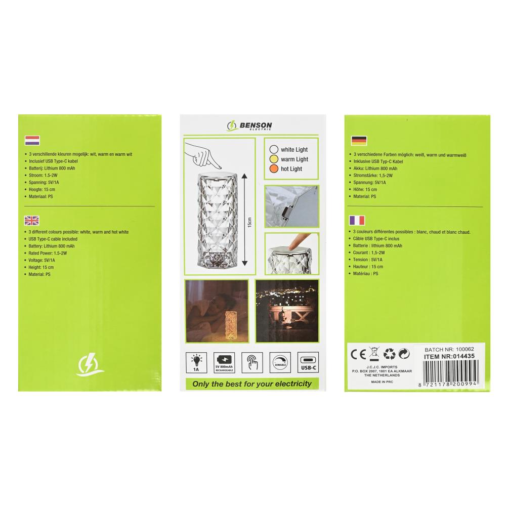 Lampe de table LED cristal rechargeable