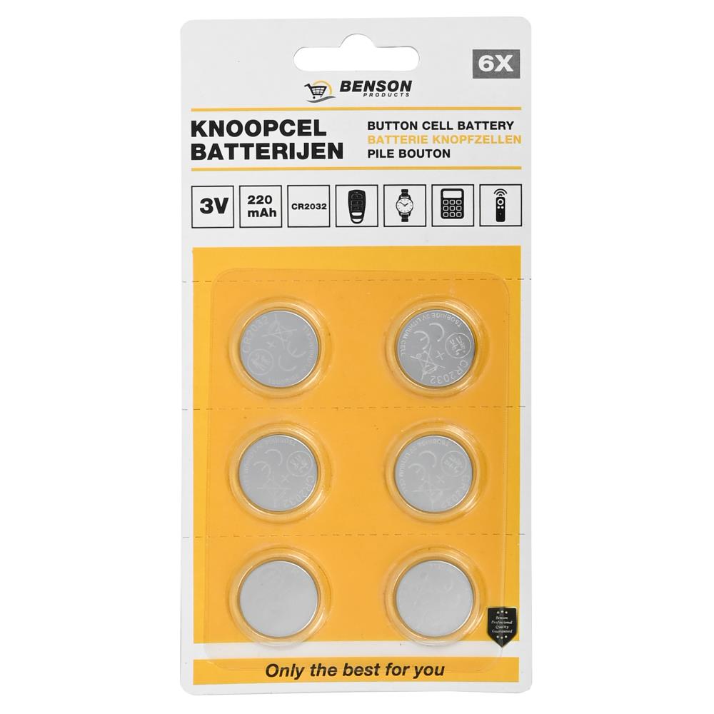 Batterij knoopcel 3V CR2032 lithium 6 dlg