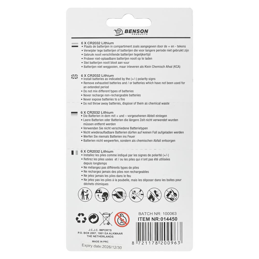 Batterij knoopcel 3V CR2032 lithium 6 dlg