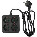 Stekkerdoos 4-voudig + RA + 1.5 mtr vierkant zwart