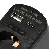 Socket with USB-A and USB-C charger black