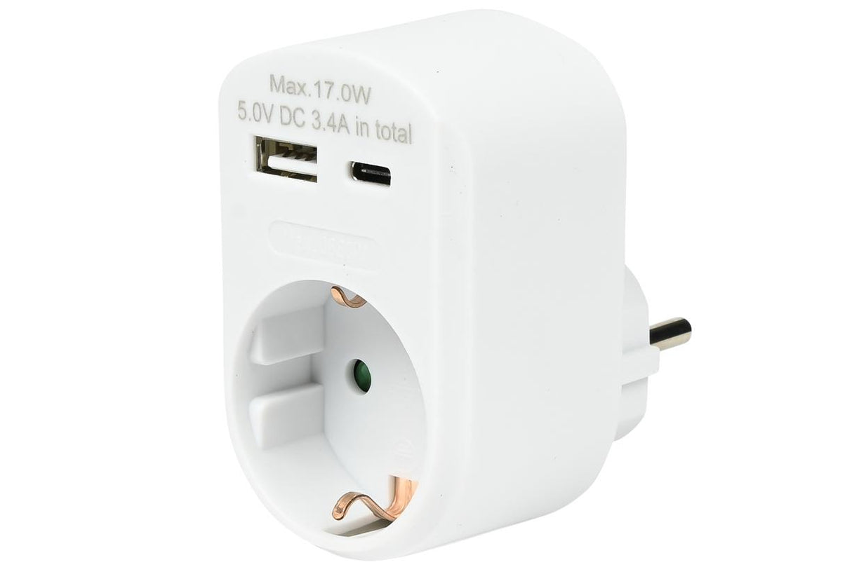 Stopcontact RA met USB-A en USB-C oplader wit