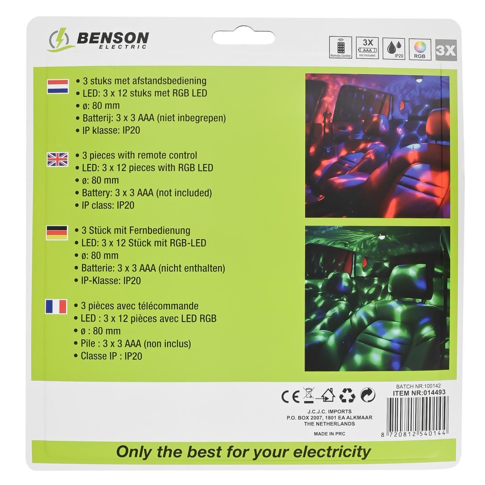 LED disco party licht met afstandsbediening 3 dlg
