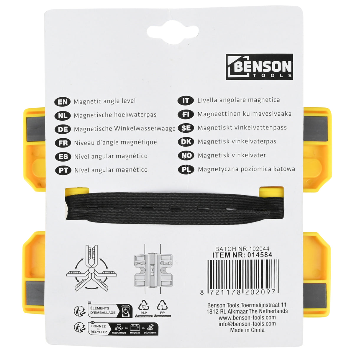 Corner spirit level adjustable magnetic