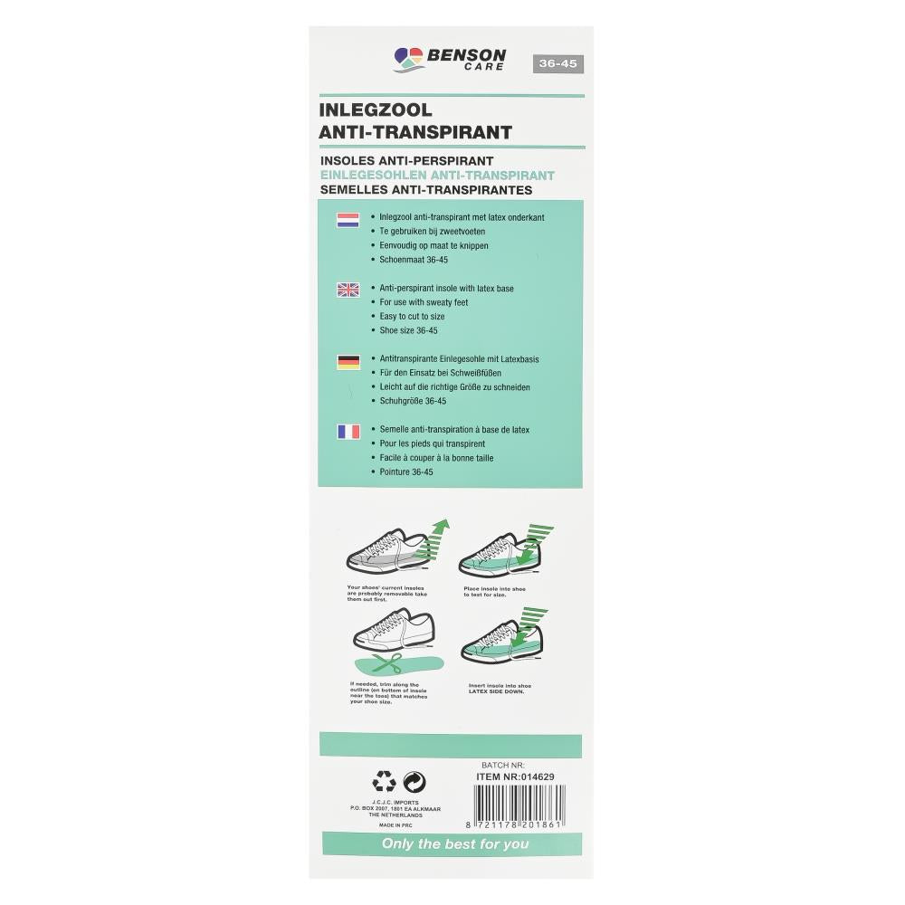 Inlegzool anti-transpirant maat 36-45