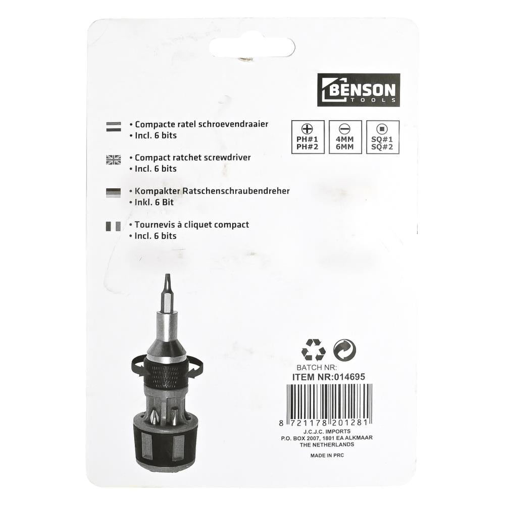 Schroevendraaier ratel stubby met bits 7 dlg