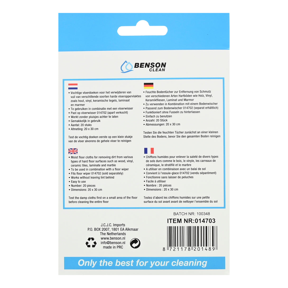 Chiffons humides pour essuie-sol 014702 20 pcs