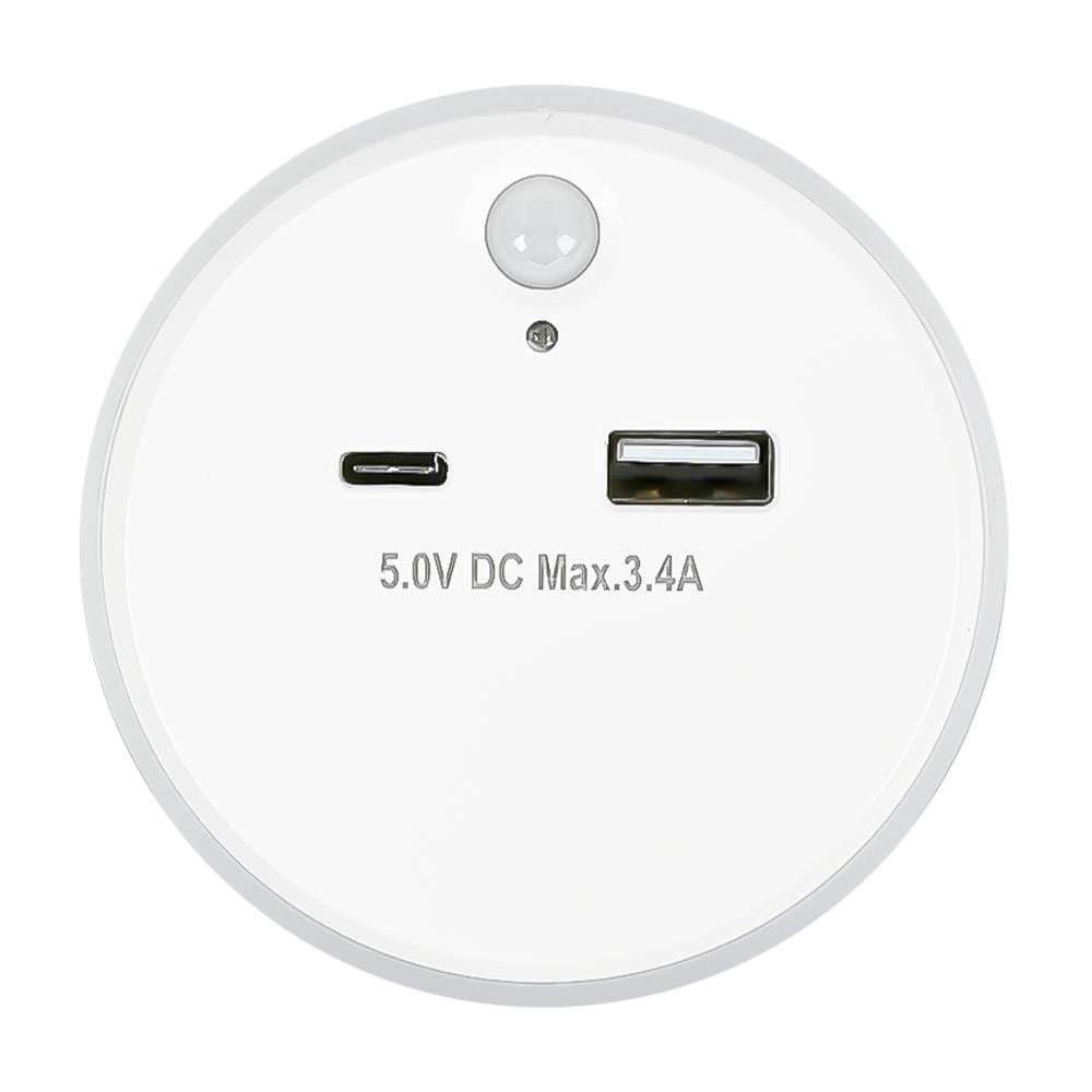 Veilleuse à détecteur  USB-A et USB-C avec capteur jour/nuit + PIR 