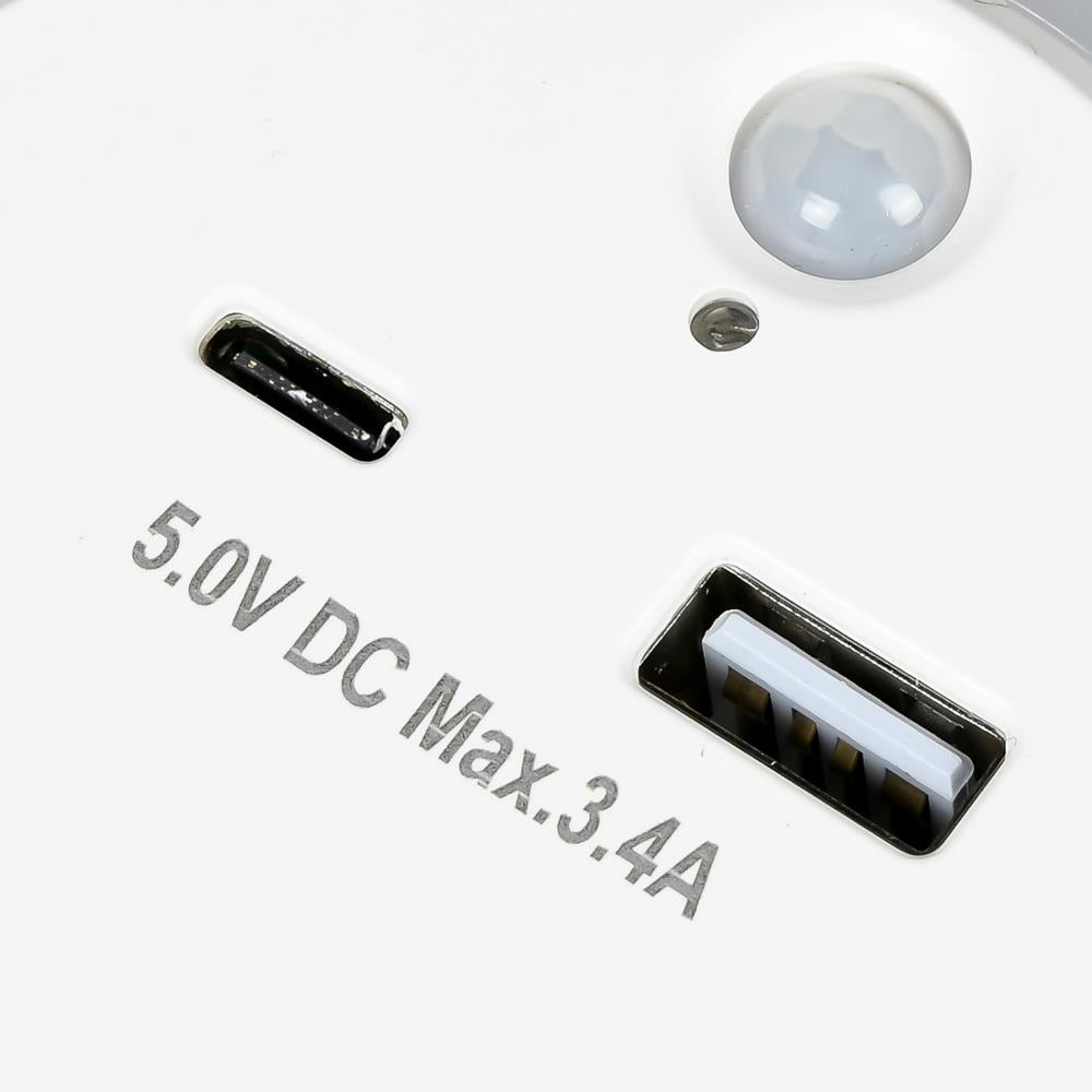 Veilleuse à détecteur  USB-A et USB-C avec capteur jour/nuit + PIR 