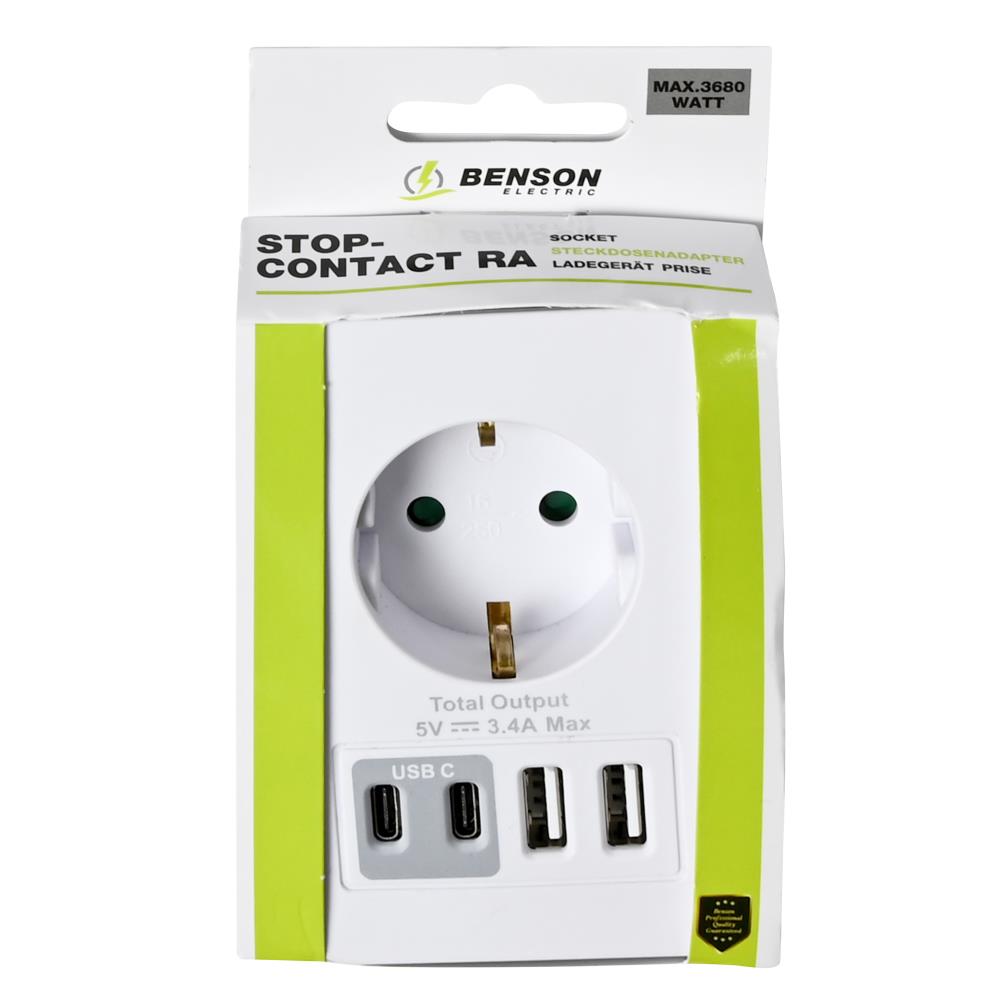 Prise avec 2 USB-A et 2 USB-C 